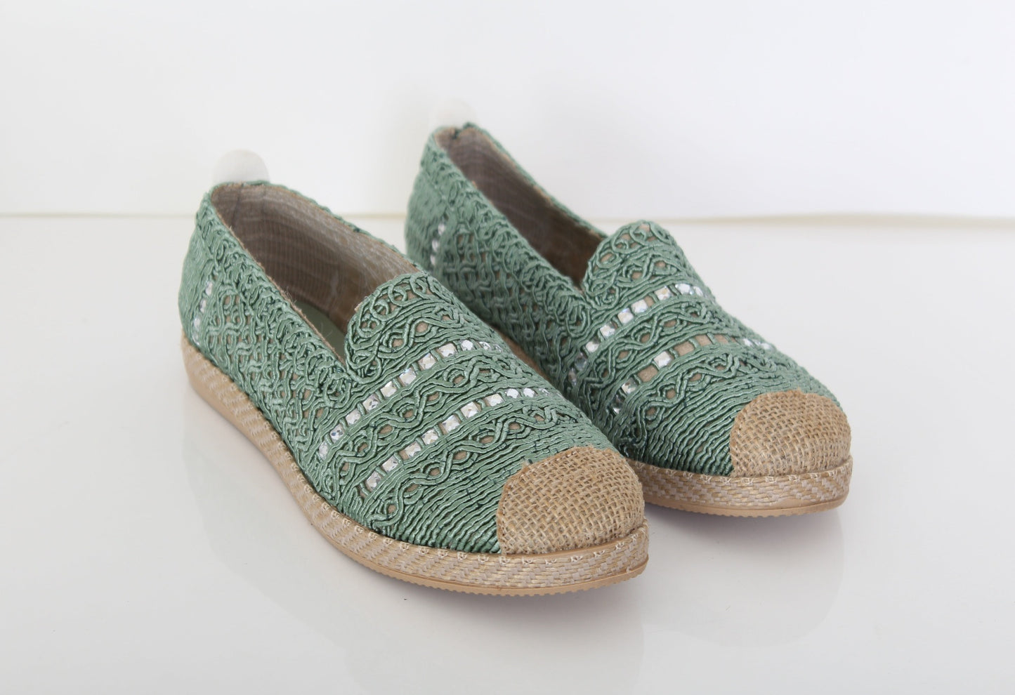Espadrilles for women in green and crochet details