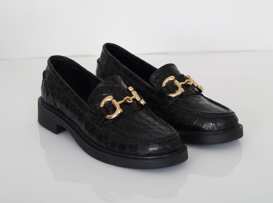 Pino Verde Black Patterned Loafers