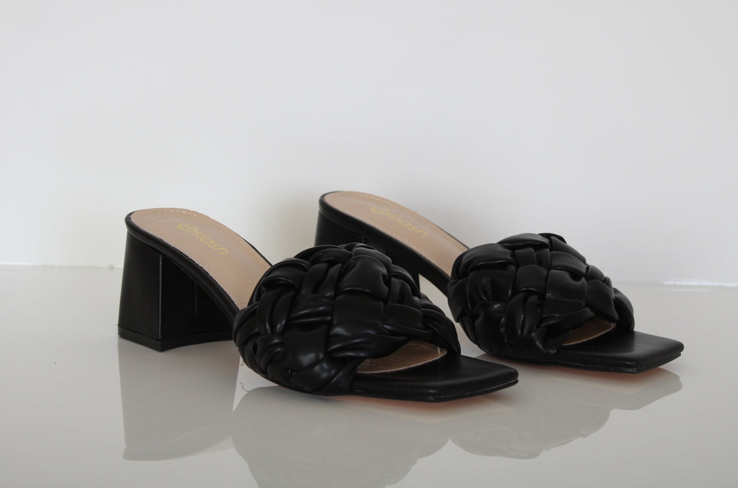 Black open toe mules for women