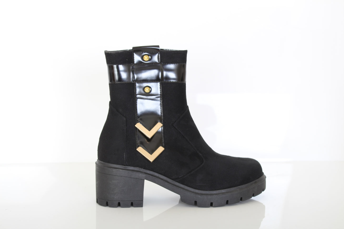 Mid Ankle Black Boots in Suede
